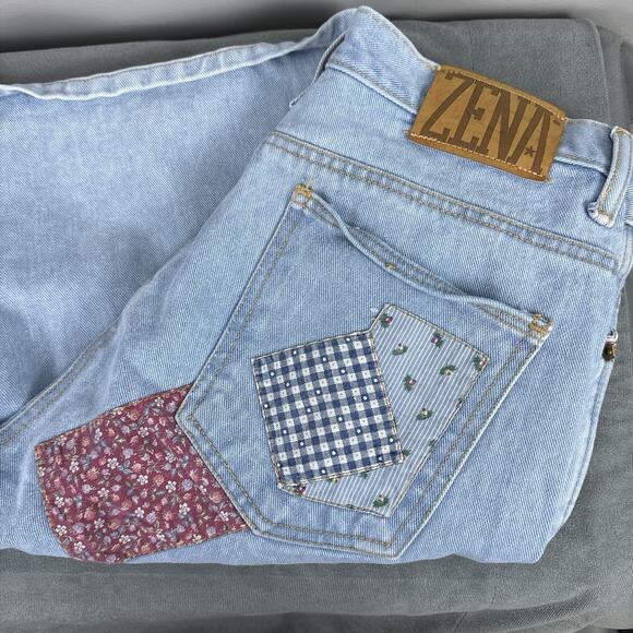 Vintage Zena Jean Shorts Women's Size 14 Denim Patchwork High Waist Mom Cotton - Picture 3 of 13